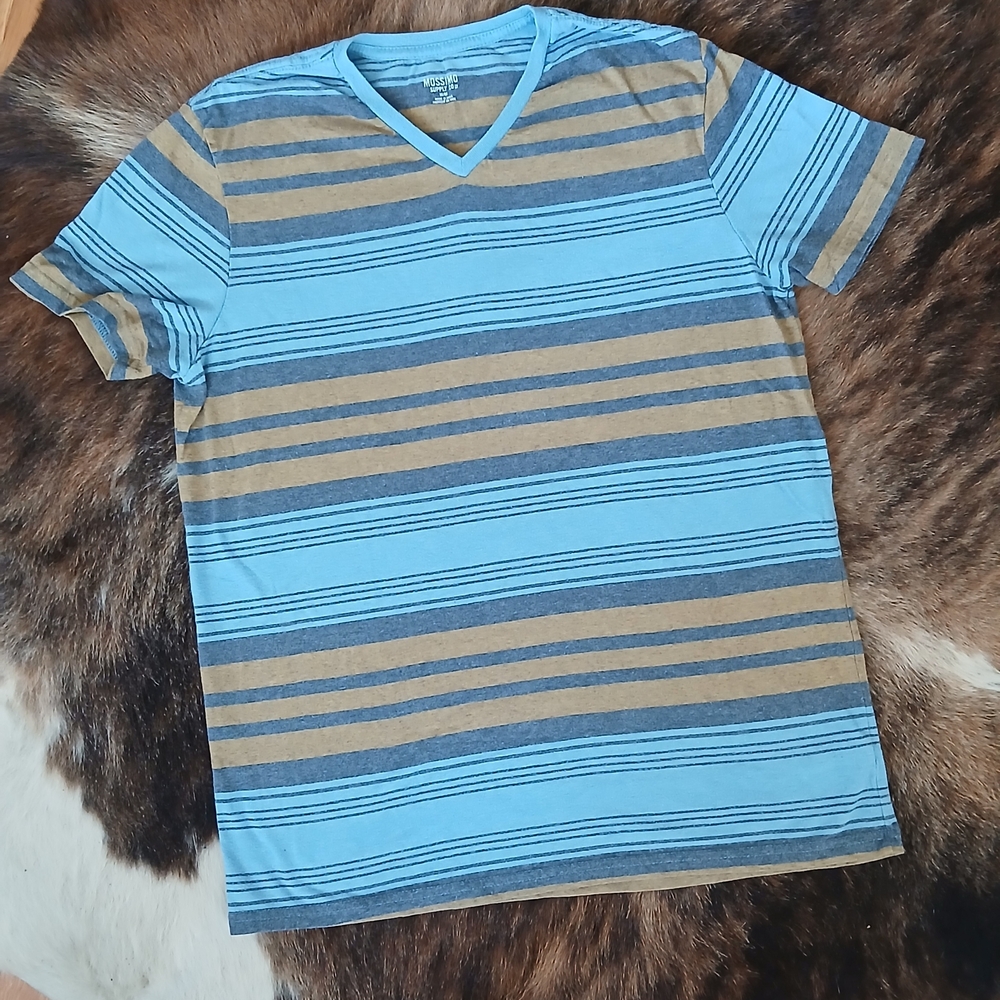 Mossimo Supply Co. Striped V-Neck Tee in Light Blue & Tan